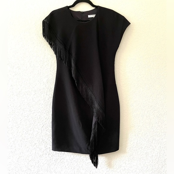 NWT Trina Turk Fringe Little Black Cocktail Dress - Picture 1 of 8